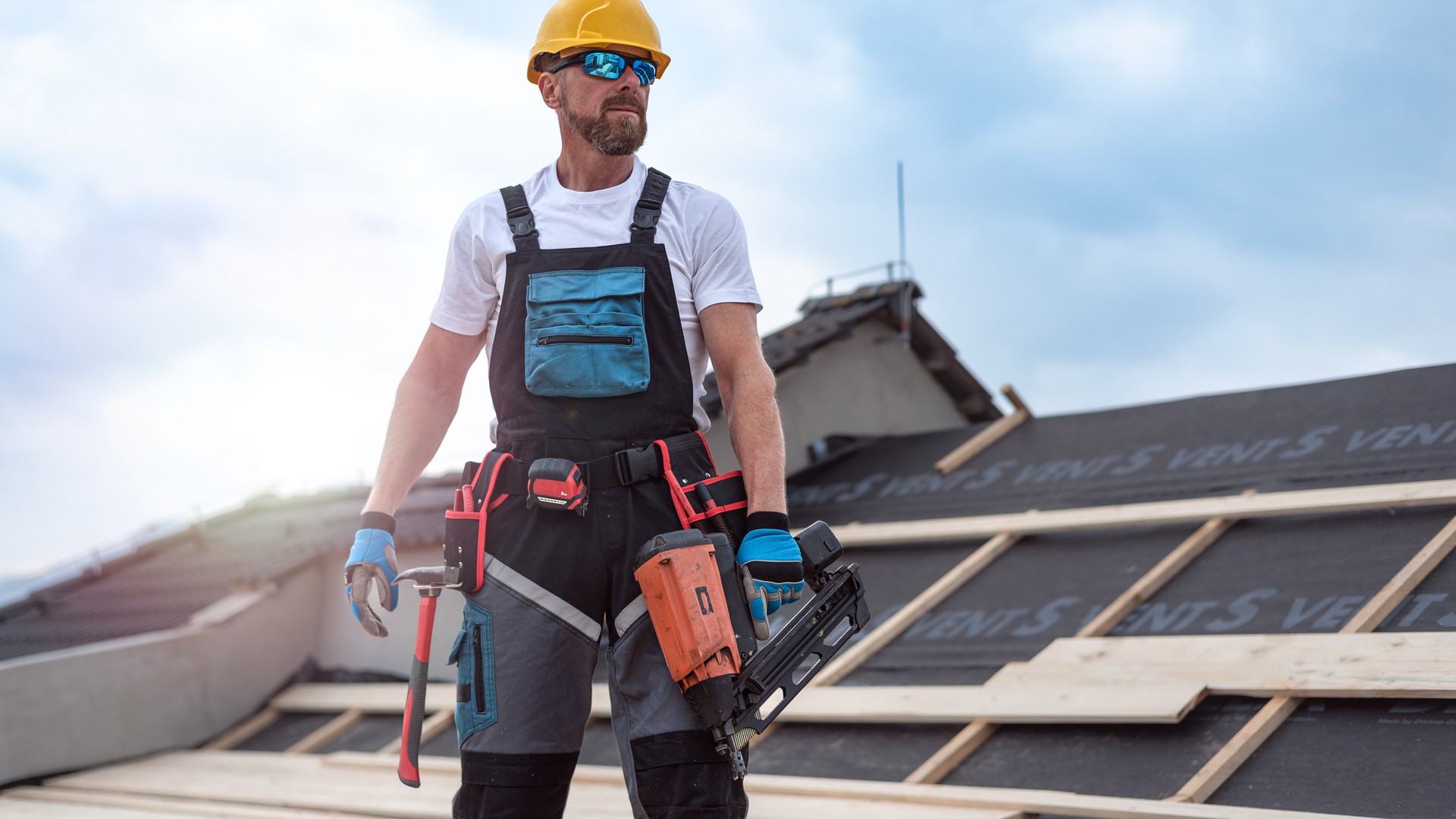 Working on a roof.